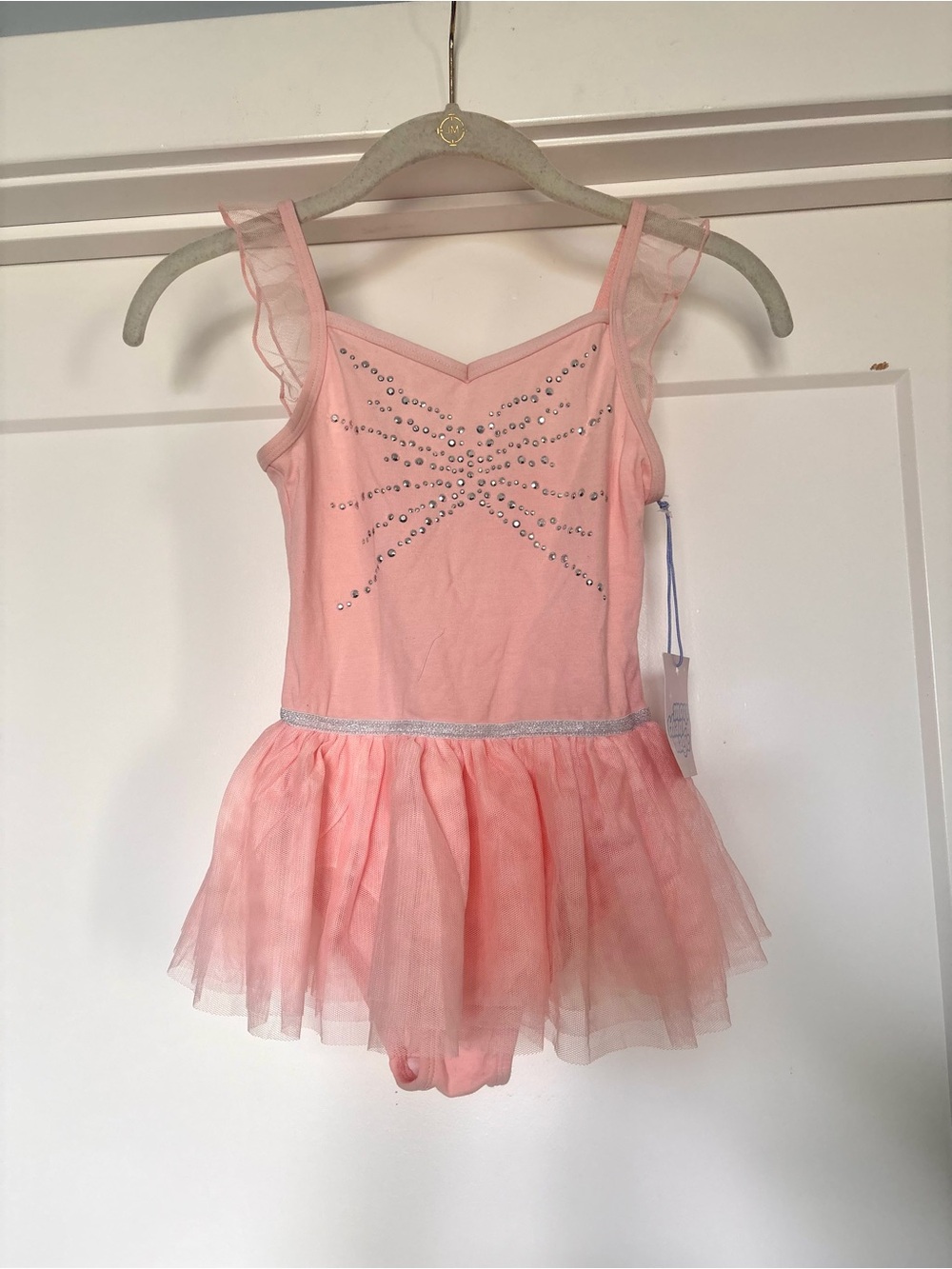 More Than Magic Girls Pink Skirted Sleeveless Leotard W/ Rhinestones- M 7/8 -NWT